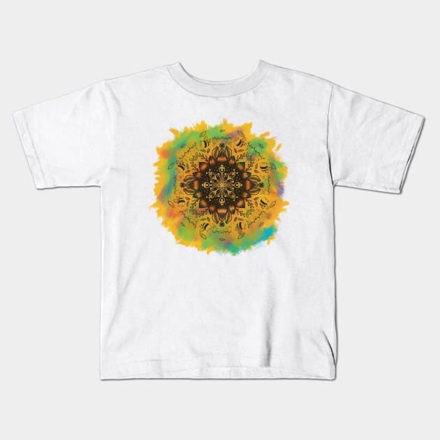 Bee on a sunflower Kids T-Shirt by Xatutik-Art